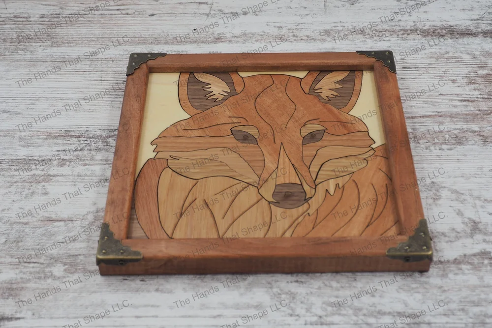 Woodland Echo: The Fox Wood Inlay Wall Art